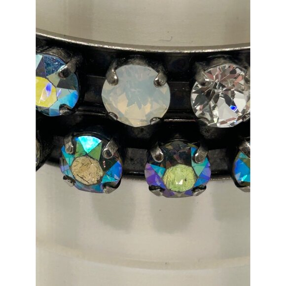 Set of Vintage Aurora Borealis Rhinestone Bangle Set of 2 Black Finish 7.5 inch - Picture 15 of 16